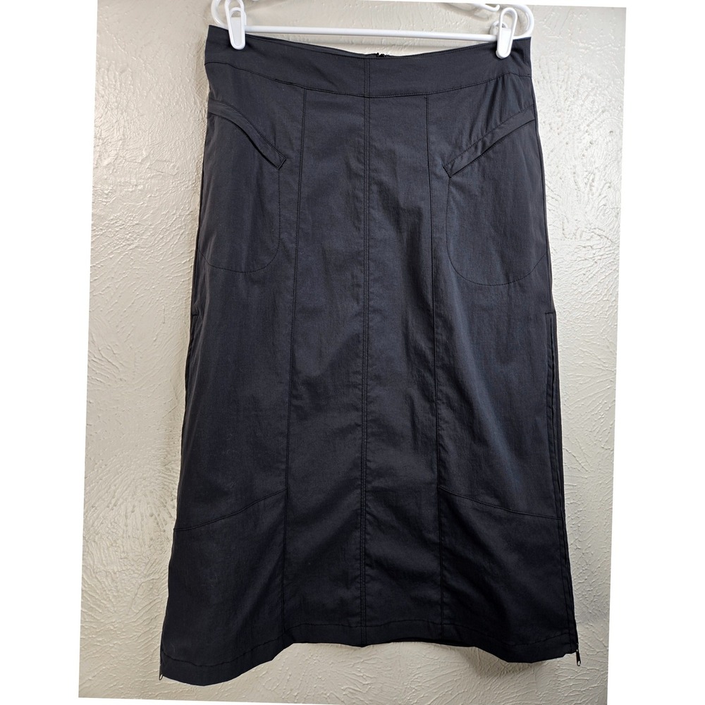 Royal Robbins Hiking Midi Skirt Sz 8 Black Nylon Zipper Pockets Travel Gorpcore